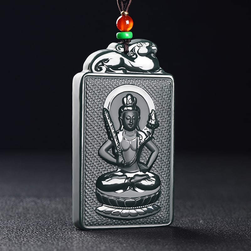 An Exquisite Cyan jade Statue of Bodhisattva Pendant: An Exquisite Cyan jade Statue of Bodhisattva Pendant,Size:2.8inx1.5inx0.3in 青玉菩萨像挂件