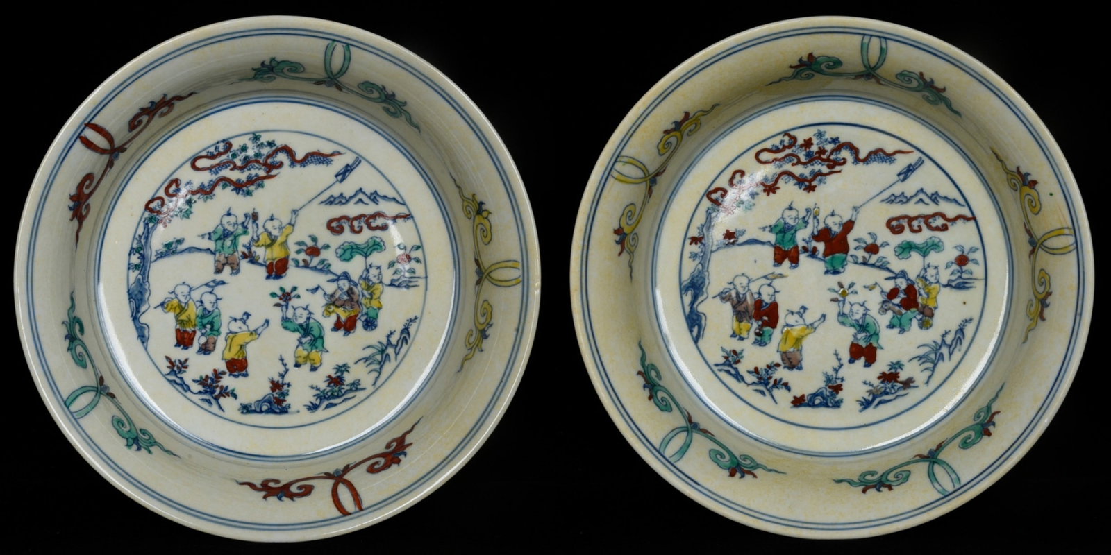 A Pair of Exquisite Doucai Character and Story Pattern Brush Washers (1 of 9)