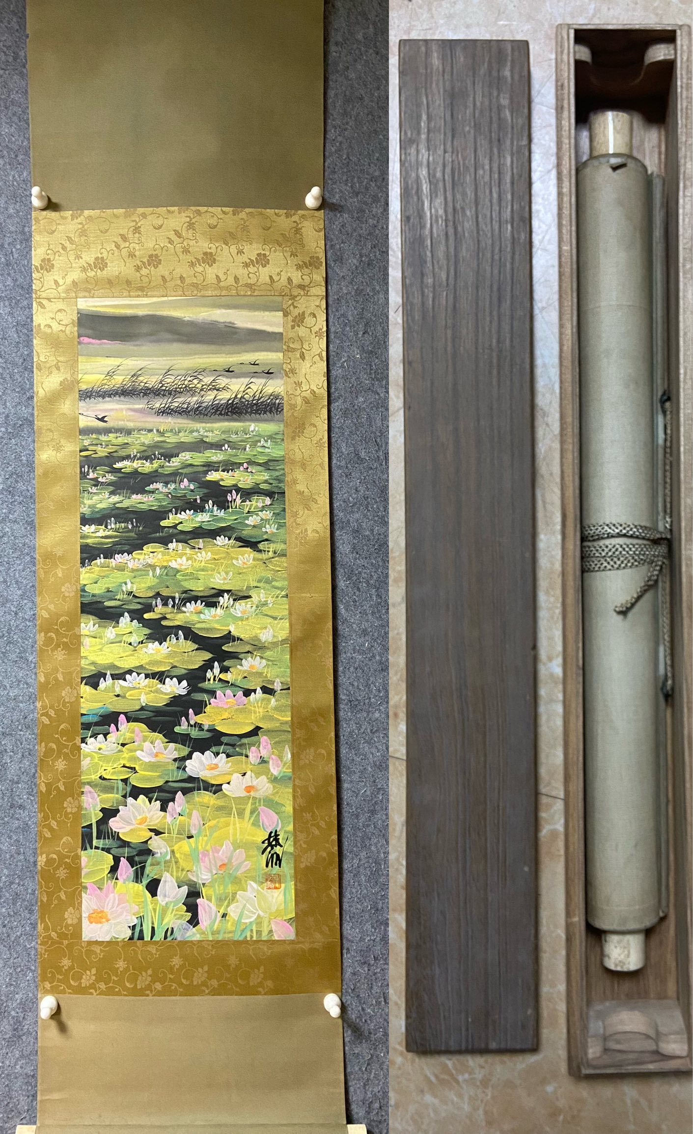 An Exquisite Chinese Vertical Scroll Ink Painting of Flower on Paper: An Exquisite Chinese Vertical Scroll Ink Painting of Flower on Paper,Lin Fengmian,Size:40.9inx15.7in 一幅中国水墨花卉画立轴,林&#