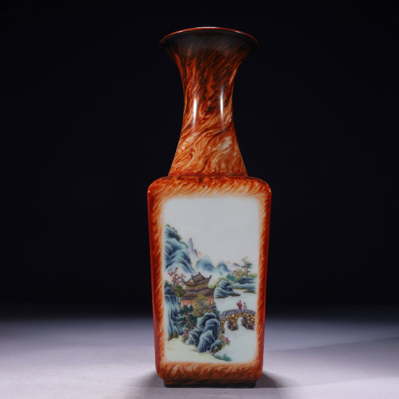 An Exquisite Marble Glazed Famille-Rose Flower Pattern Vase: An Exquisite Marble Glazed Famille-Rose Flower Pattern Vase,Qing Dynasty,China,Qianlong Six-character Mark,Size:4.3inx12.6in,Weight:1750g