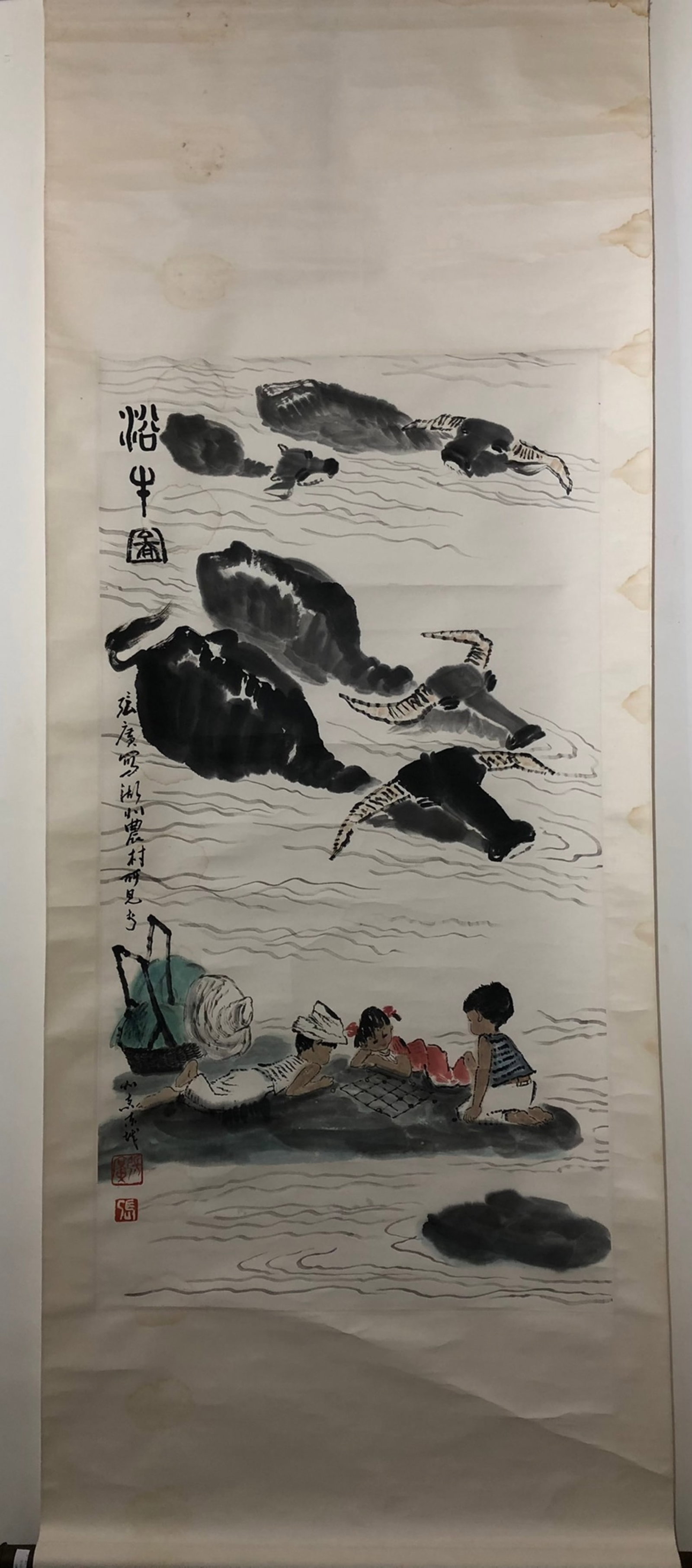 A Chinese Vertical Scroll Ink Painting of Character and Story on Paper: A Chinese Vertical Scroll Ink Painting of Character and Story on Paper,Zhang Guang,Size:47.2inx24.8in 一幅中国水墨人物故事画立&#