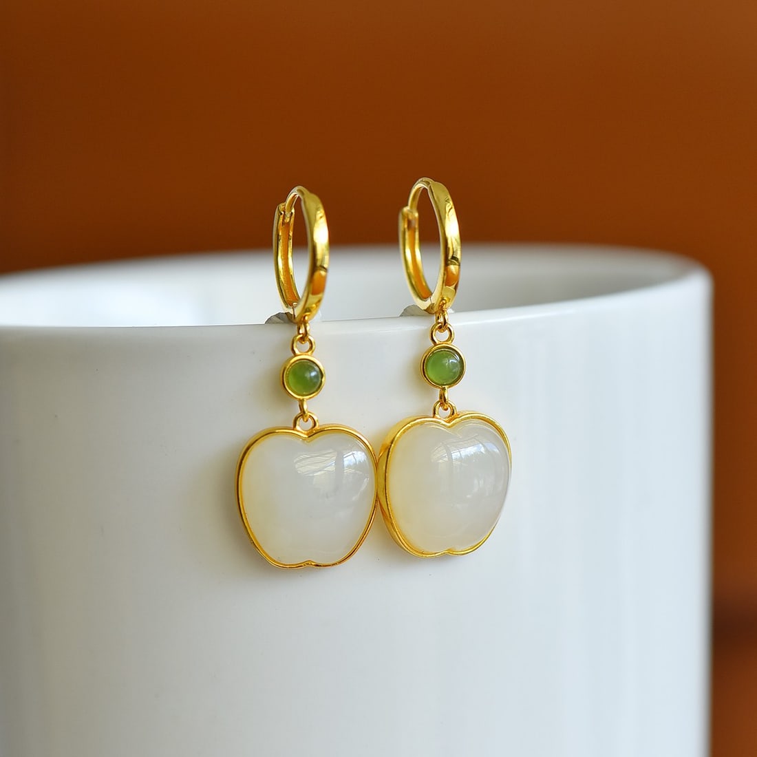 A Pair of Sterling Silver and White Jade Apple Earrings (1 of 6)