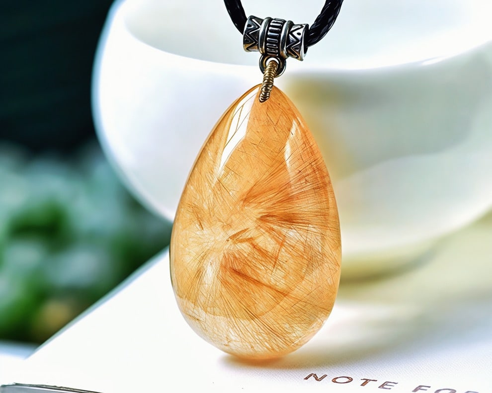 An Exquisite Natural Rutilated Quartz Teardrop Pendant (1 of 6)