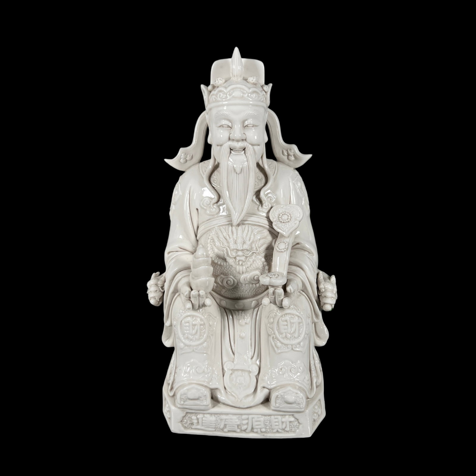 A Solemn Blance-De-Chine Statue of Mammon: A Solemn Blance-De-Chine Statue of Mammon,Ming Dynasty,China,He Chaozong Mark,Size:15.6in