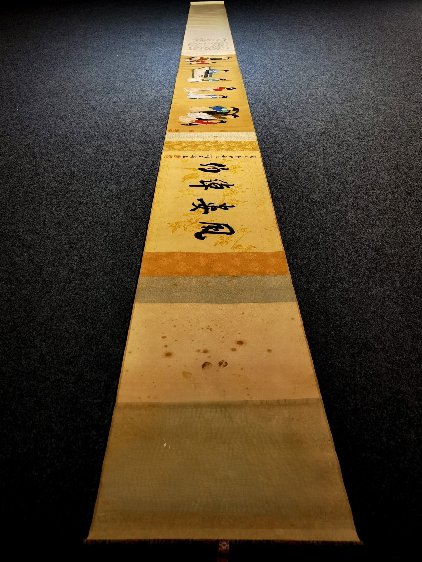 A Chinese Hand Scroll Ink Painting of Character and Story on Silk: A Chinese Hand Scroll Ink Painting of Character and Story on Silk,Jiao Bingzhen,Size:(entirety)208.7inx11.8in,(Without frame)110.2inx11.8in