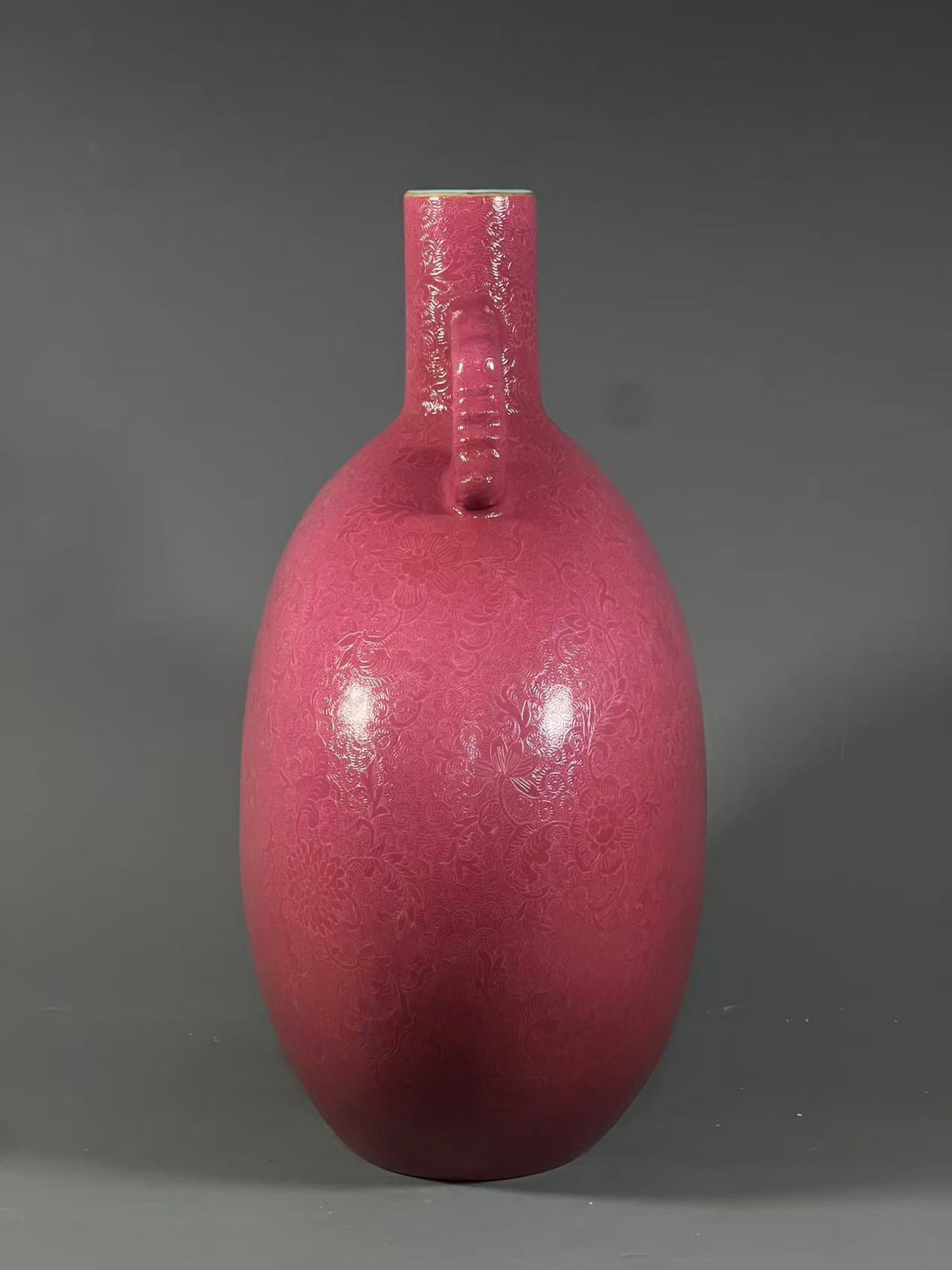 A Rare Ruby Red-Glazed Lotus Pattern Double-Ears Vase - 2