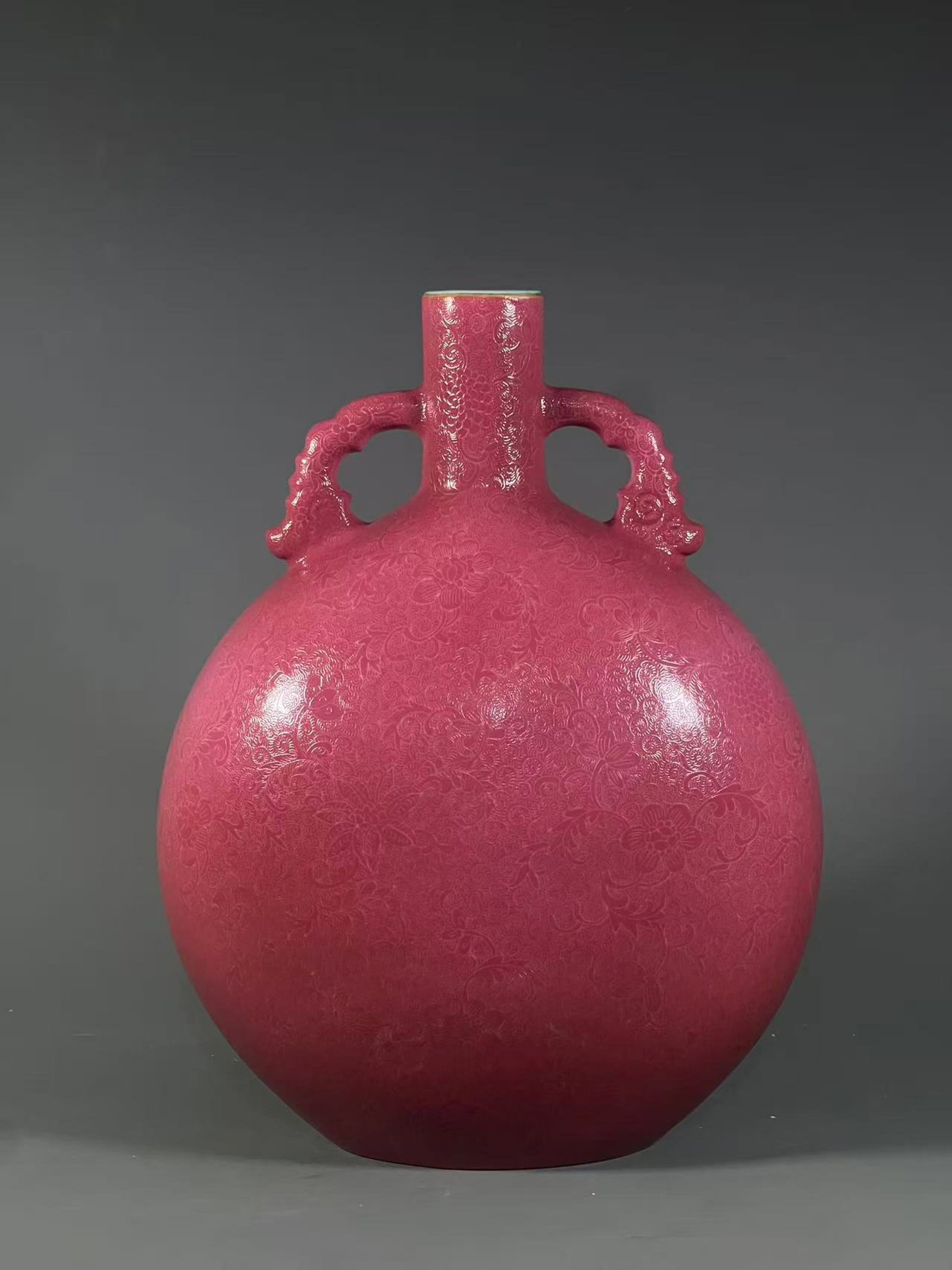 A Rare Ruby Red-Glazed Lotus Pattern Double-Ears Vase - 3