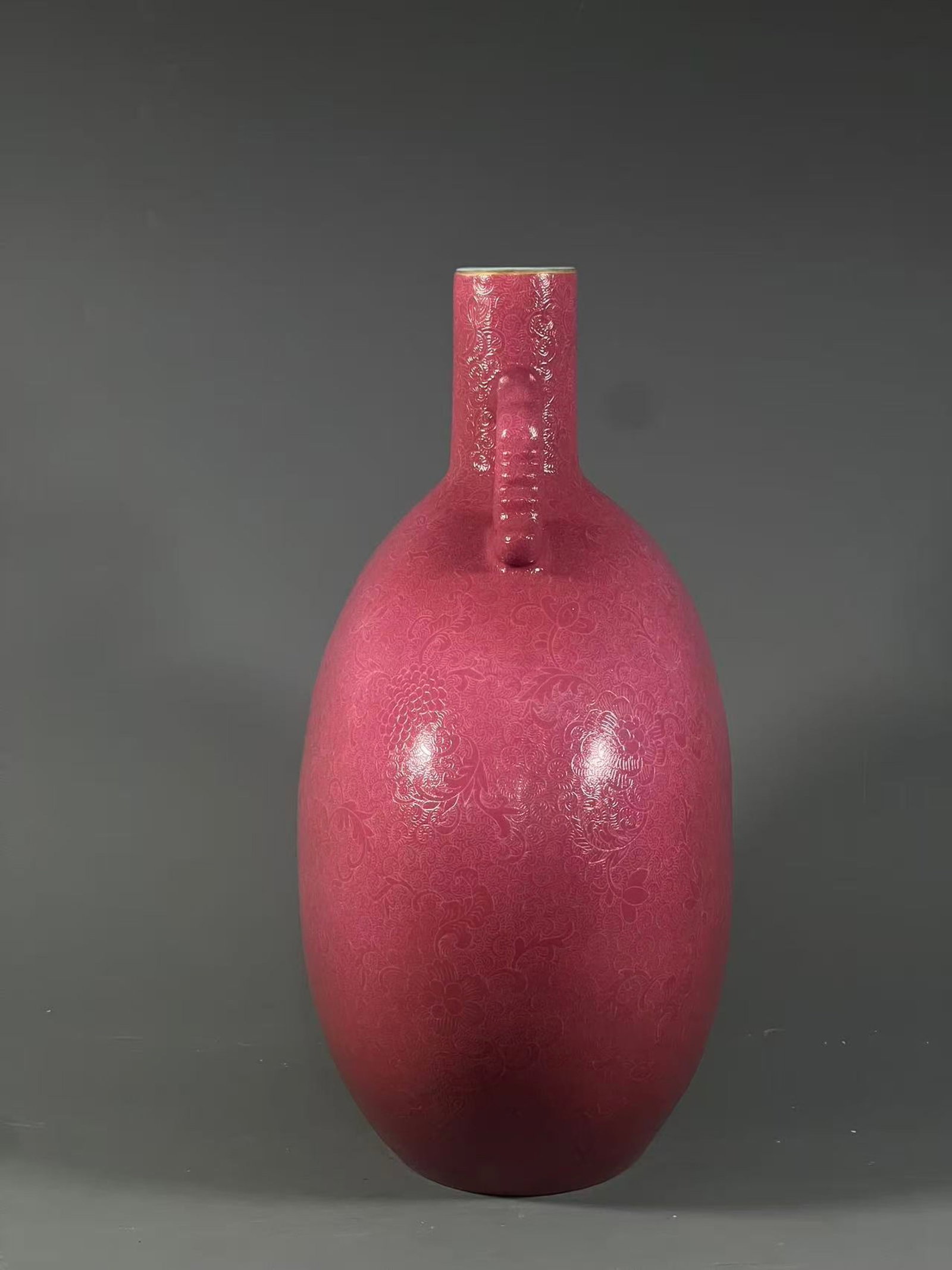 A Rare Ruby Red-Glazed Lotus Pattern Double-Ears Vase - 4