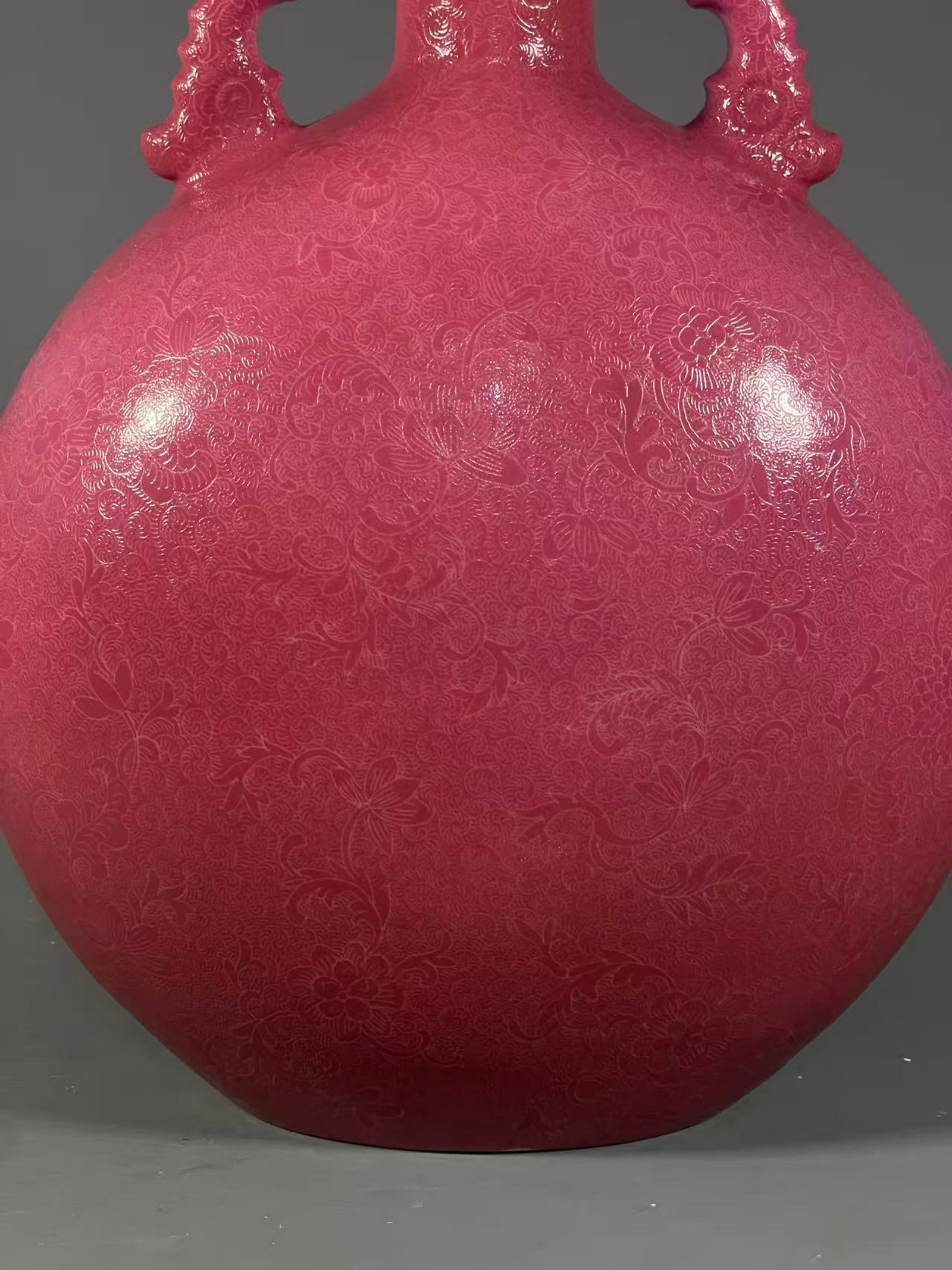 A Rare Ruby Red-Glazed Lotus Pattern Double-Ears Vase - 5