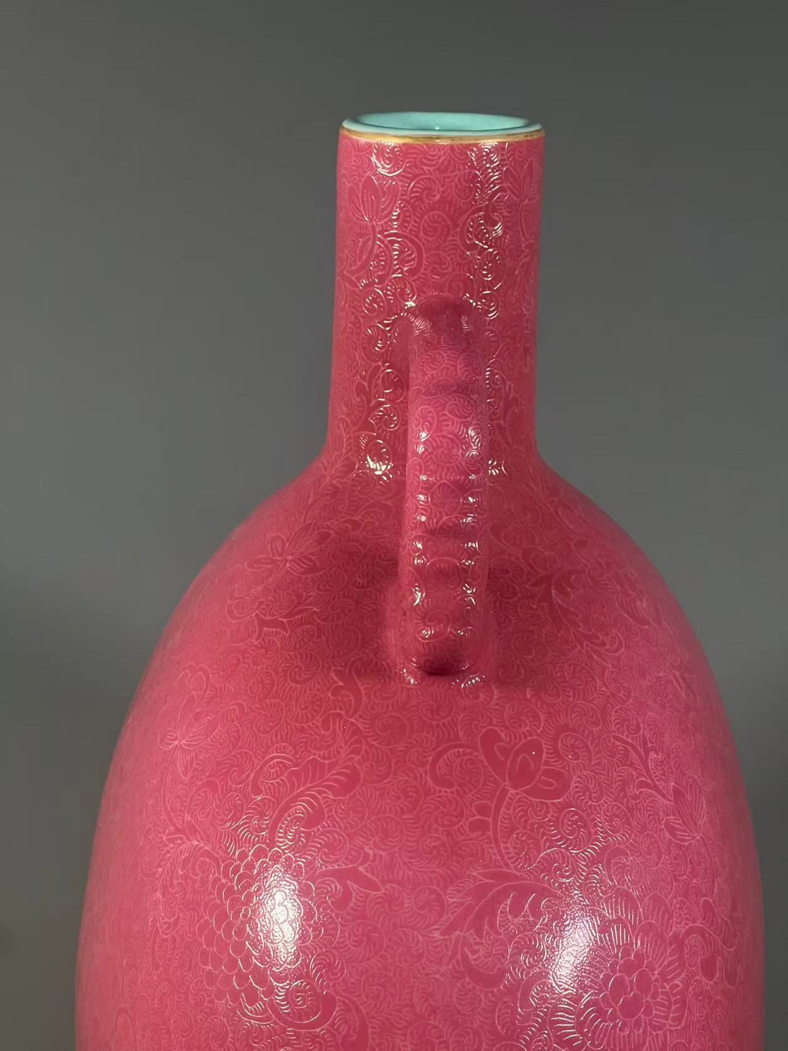 A Rare Ruby Red-Glazed Lotus Pattern Double-Ears Vase - 7