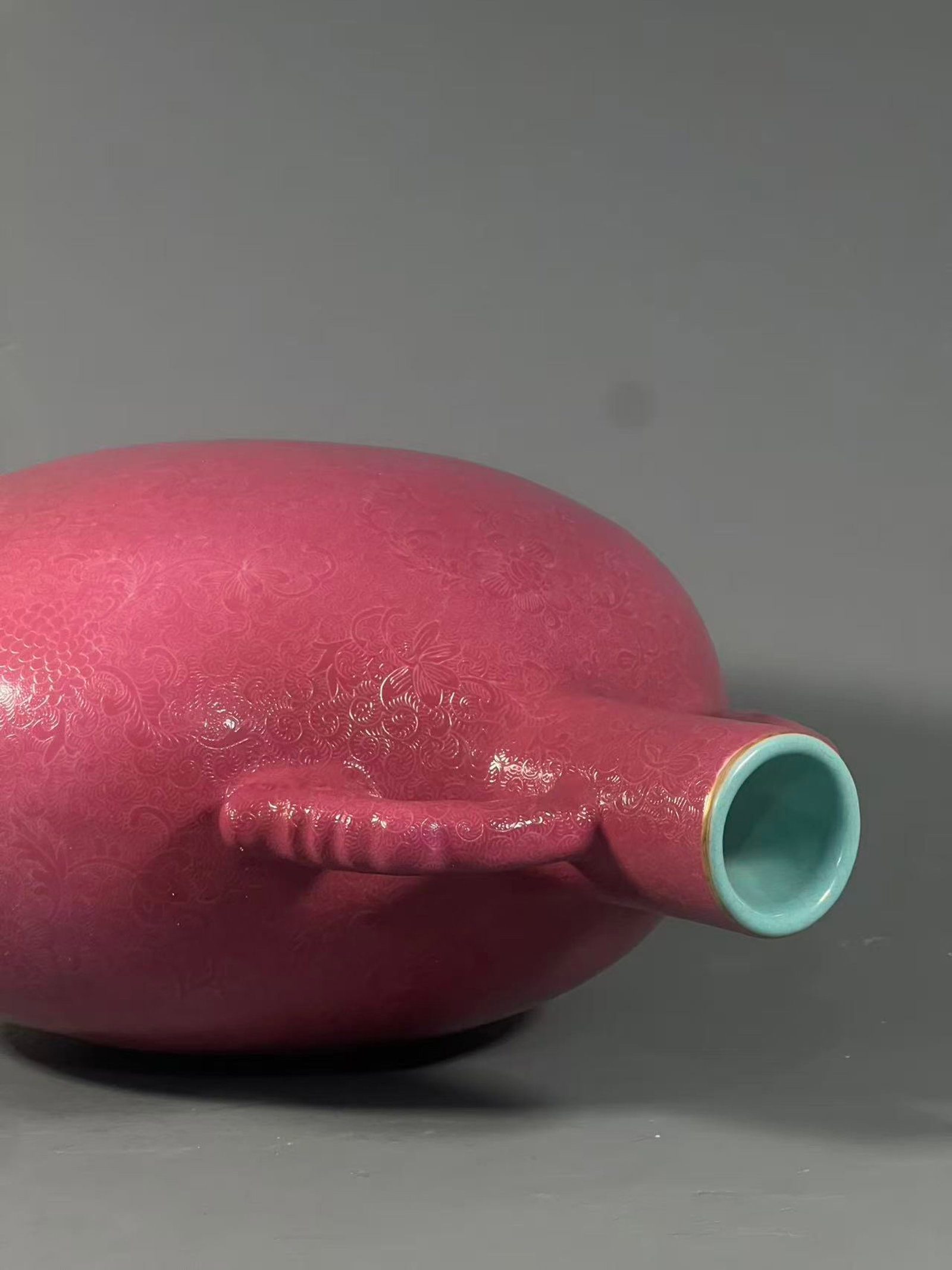 A Rare Ruby Red-Glazed Lotus Pattern Double-Ears Vase - 8