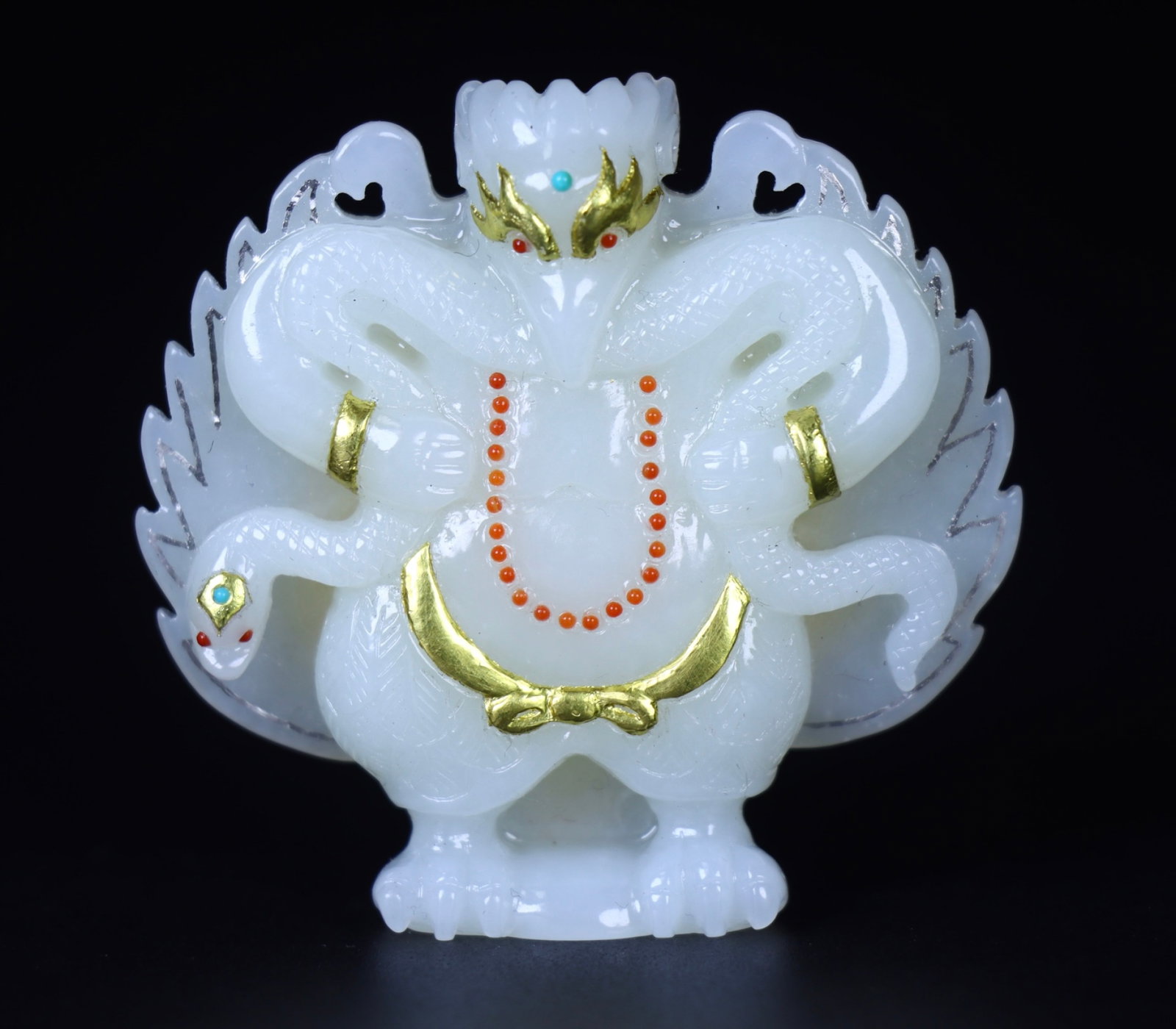 An Exquisite White Jade Cover with Gold Roc Ornament (1 of 9)