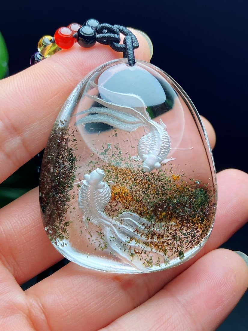 An Exquisite Natural Colorful Phantom Quartz Fish Pendant (1 of 6)
