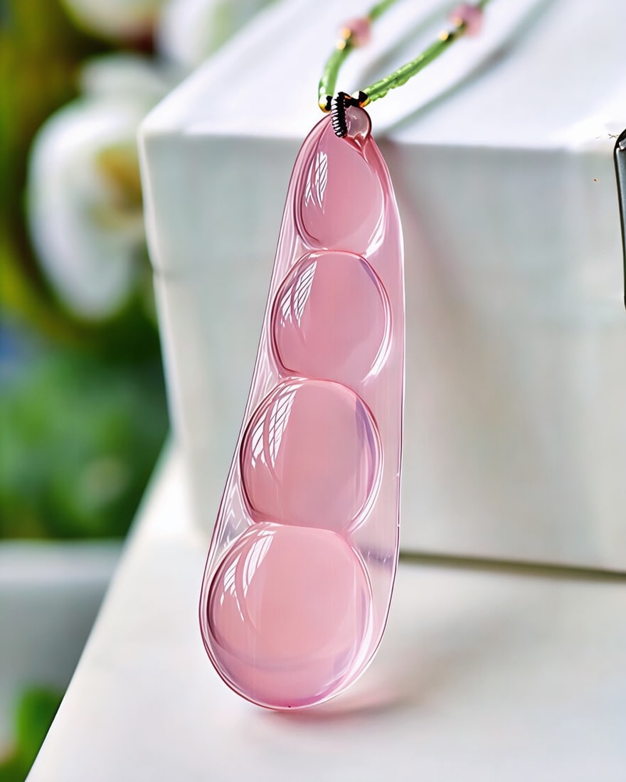 An Exquisite Natural Mozambican Starry Rose Quartz Green Bean Pendant (1 of 5)