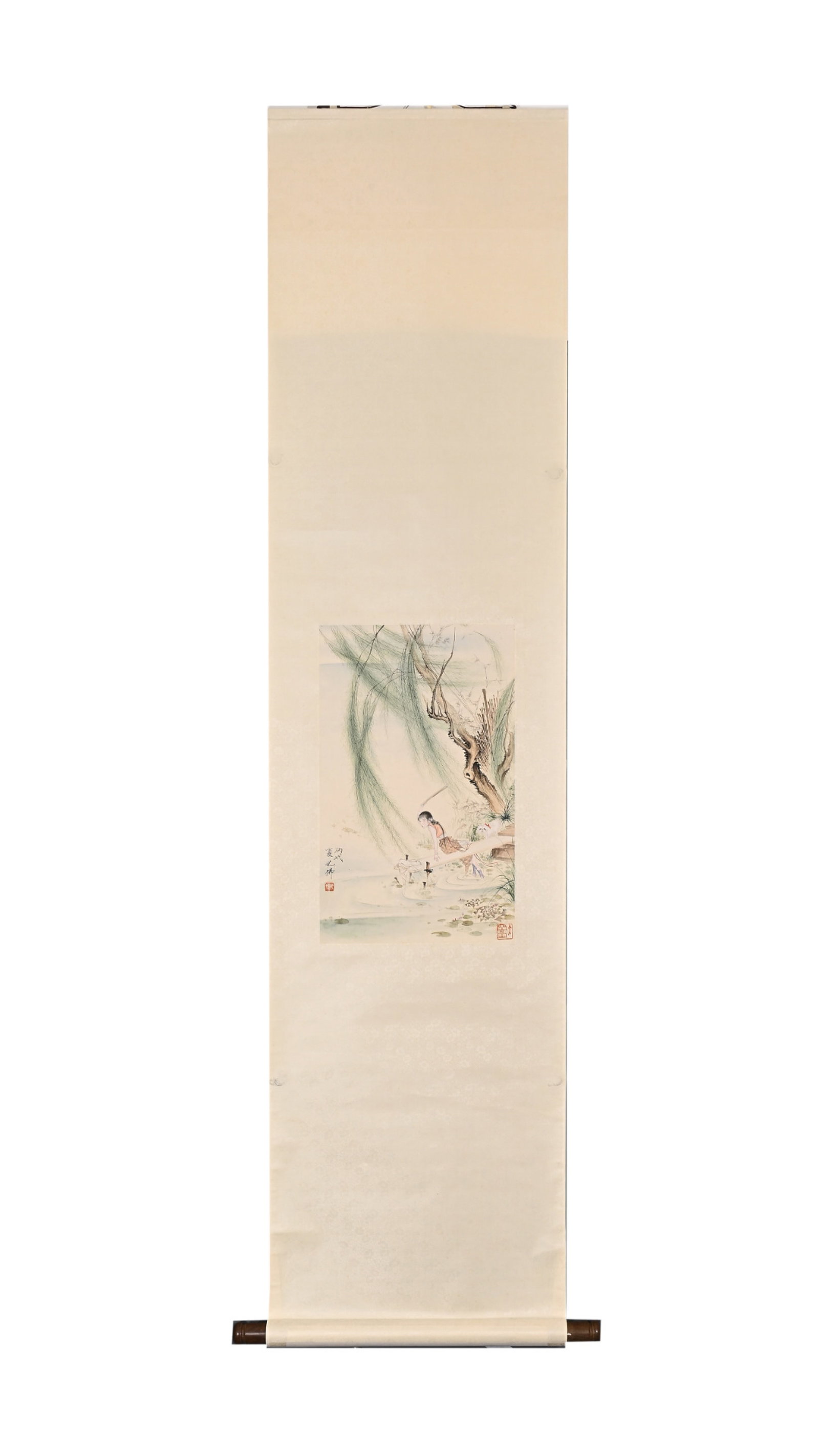 A Chinese Vertical Scroll Ink Painting of Landscape and Figure on Paper: A Chinese Vertical Scroll Ink Painting of Landscape and Figure on Paper,Hu Yefo,Size:18.9inx11.4in 一幅中国水墨山水人物画立ů