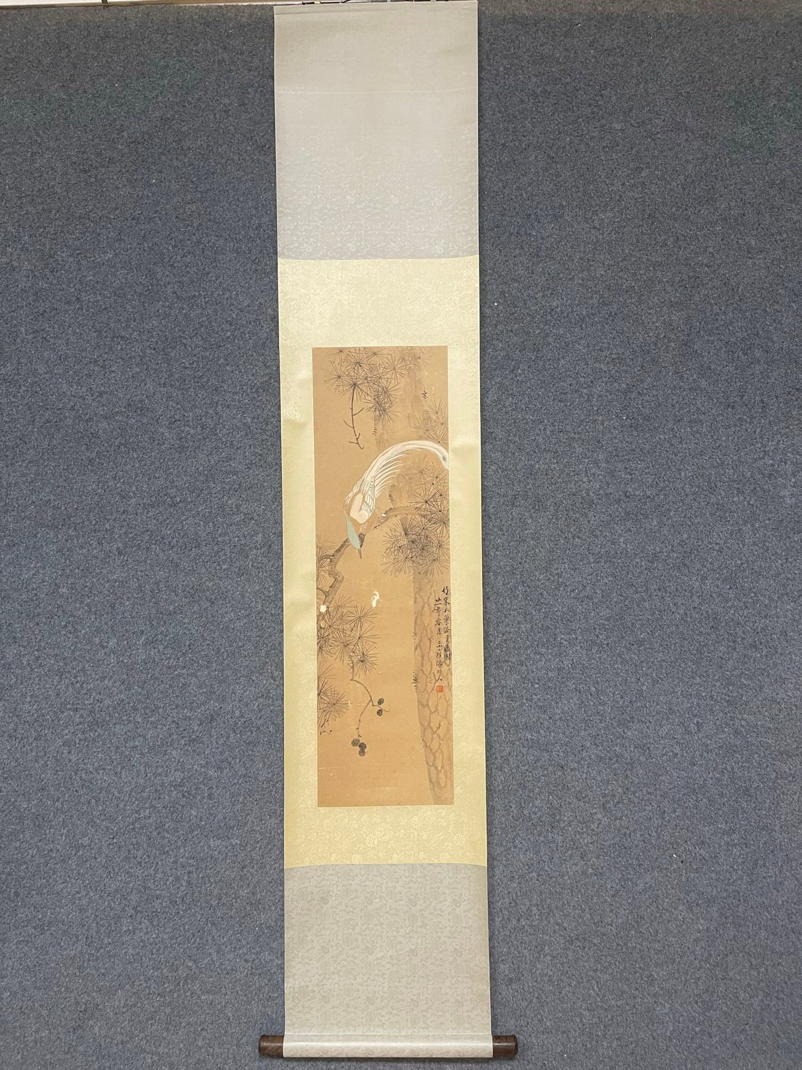 A Chinese Vertical Scroll Ink Painting of Flower and Bird on Paper: A Chinese Vertical Scroll Ink Painting of Flower and Bird on Paper,Chen Shuren,Size:10.6inx36.6in 一幅中国水墨花鸟画立轴,陈Ċ