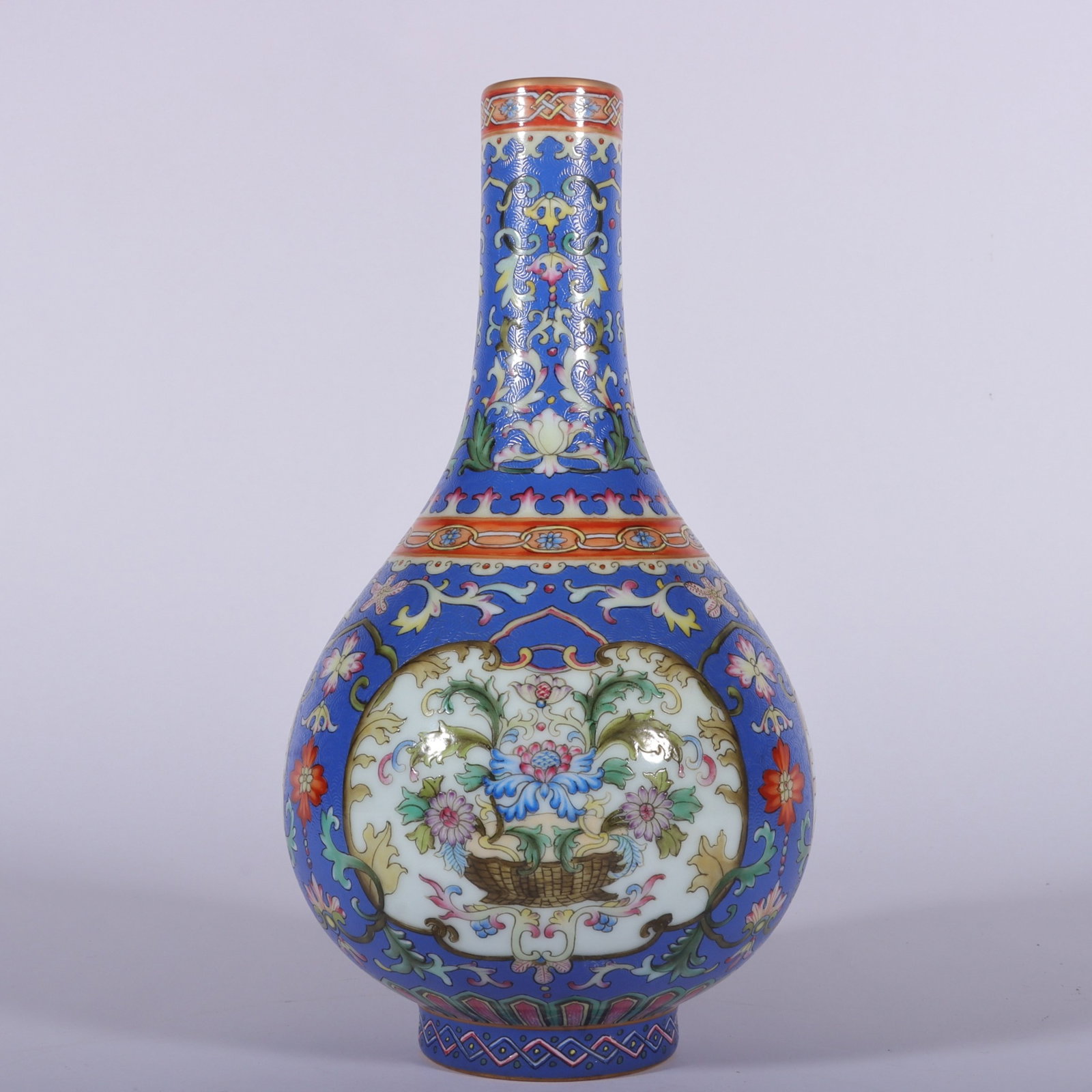 An Exquisite Blue Ground Famille-Rose Painted Gold Lotus Pattern Vase (1 of 8)