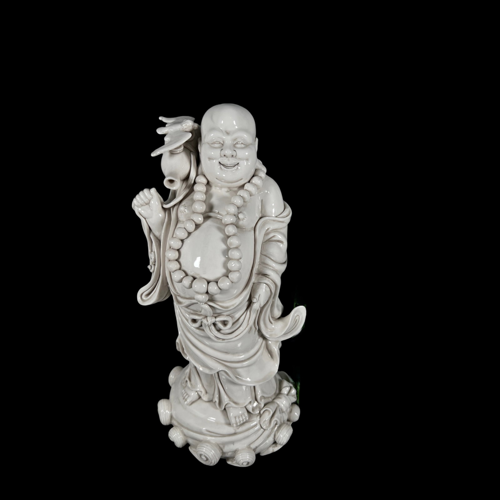 A Solemn Blance-De-Chine Statue of Maitreya Buddha: A Solemn Blance-De-Chine Statue of Maitreya Buddha,Ming Dynasty,China,He Chaozong Mark,Size:16.7in 德化瓷弥勒佛像,中国明代,何