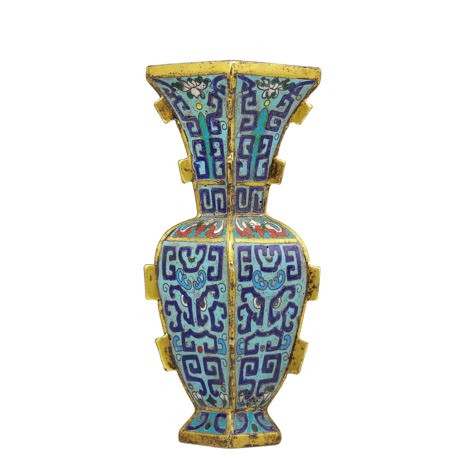 An Exquisite Cloisonne Beast-Face Pattern Vase: An Exquisite Cloisonne Beast-Face Pattern Vase,Qing Dynasty, China,Qianlong Four-character Mark,Size:2inx6.3in,Weight:425g 景泰蓝兽面纹瓶，清É
