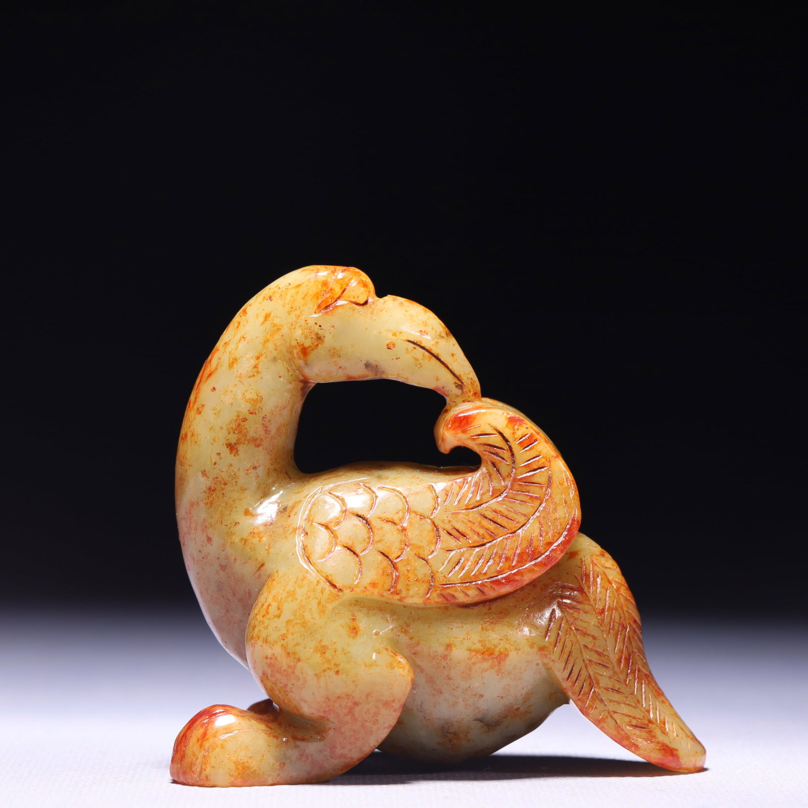 An Exquisite Green Jade Crane Ornament: An Exquisite Green Jade Crane Ornament,Qing Dynasty,China,Size:3.1inx1.6inx3.1in,Weight:237g 青玉鹤摆件,中国清代