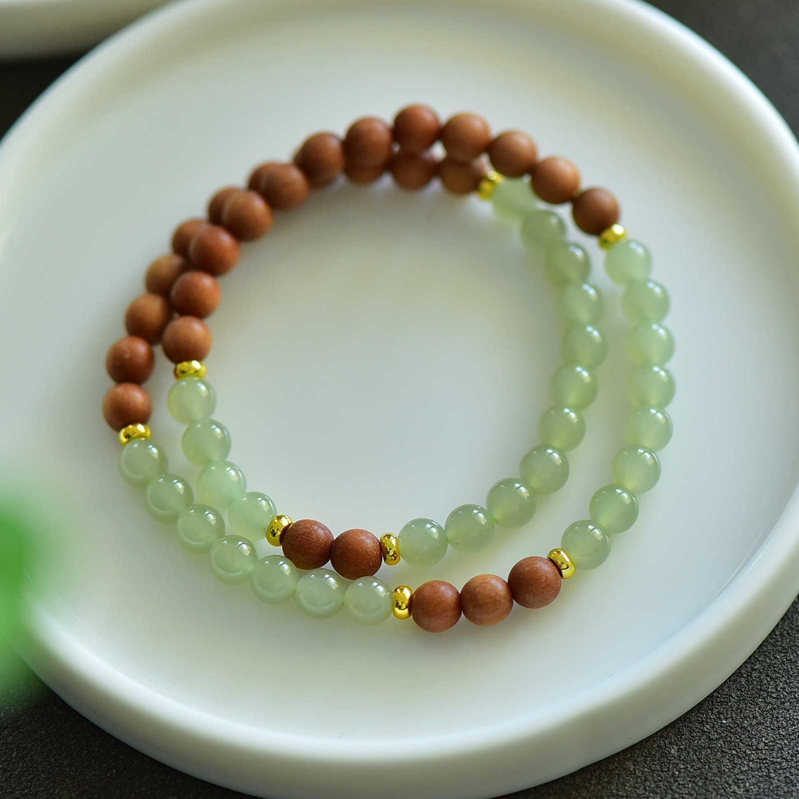 An Exquisite Greenish Jade Eaglewood Bracelets: An Exquisite Greenish Jade Eaglewood Bracelets,Size:6m 青白玉沉香木手串