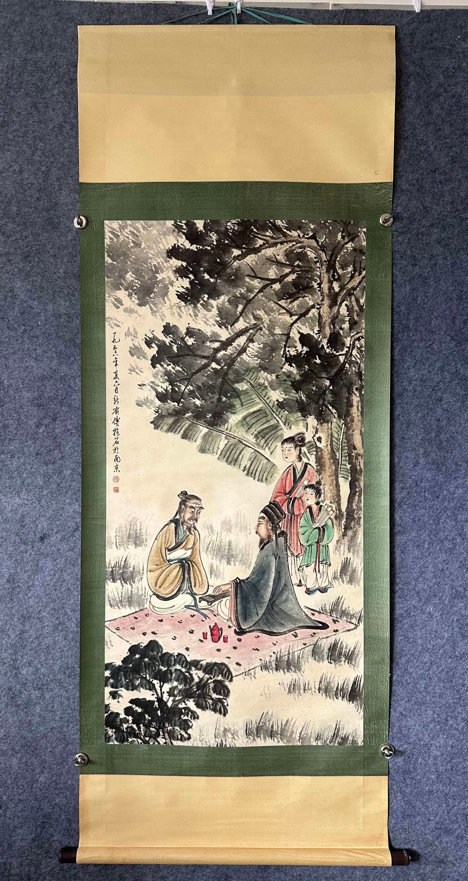 A Chinese Vertical Scroll Ink Painting of Character and Story on Paper: A Chinese Vertical Scroll Ink Painting of Character and Story on Paper,Fu Baoshi,Size:26.6inx53.9in