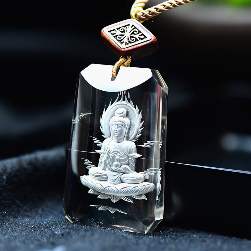 An Exquisite Natural Rock Crystal Intaglio Avalokitesvara Pendant (1 of 6)