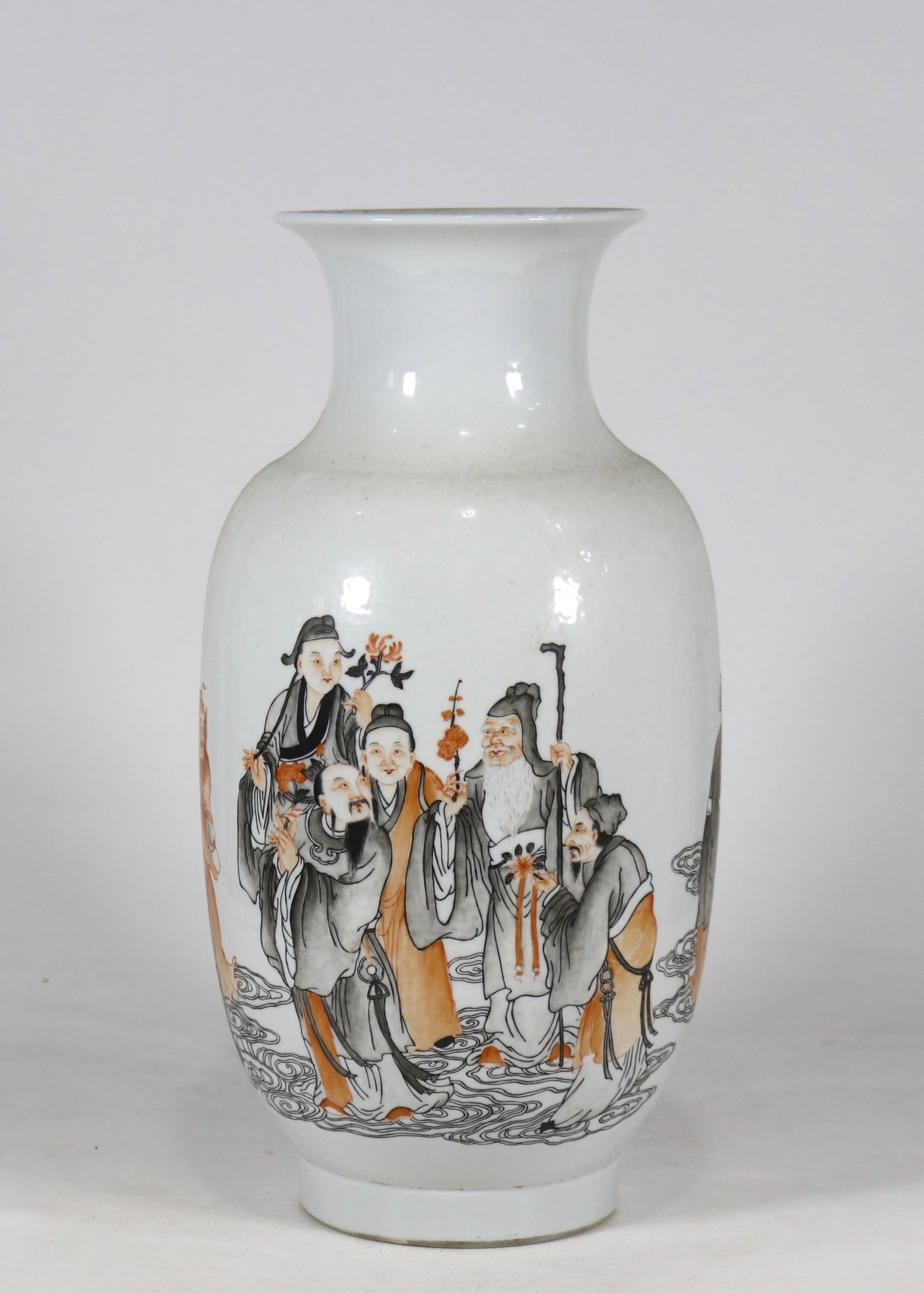 A fine grisaille iron-red winter melon vase with figural narrative scene (1 of 9)