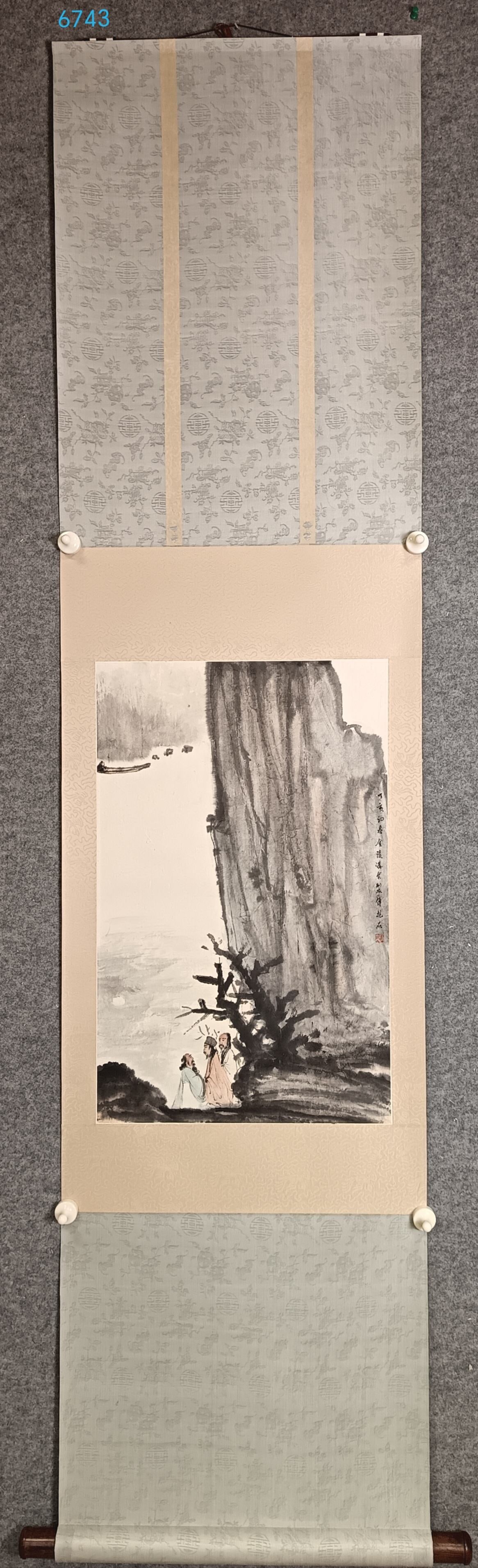 A Chinese Vertical Scroll Ink Painting of Landscape and Figure on Paper: A Chinese Vertical Scroll Ink Painting of Landscape and Figure on Paper,Fu Baoshi,Size:23.6inx15in 一幅中国水墨山水人物画立ů