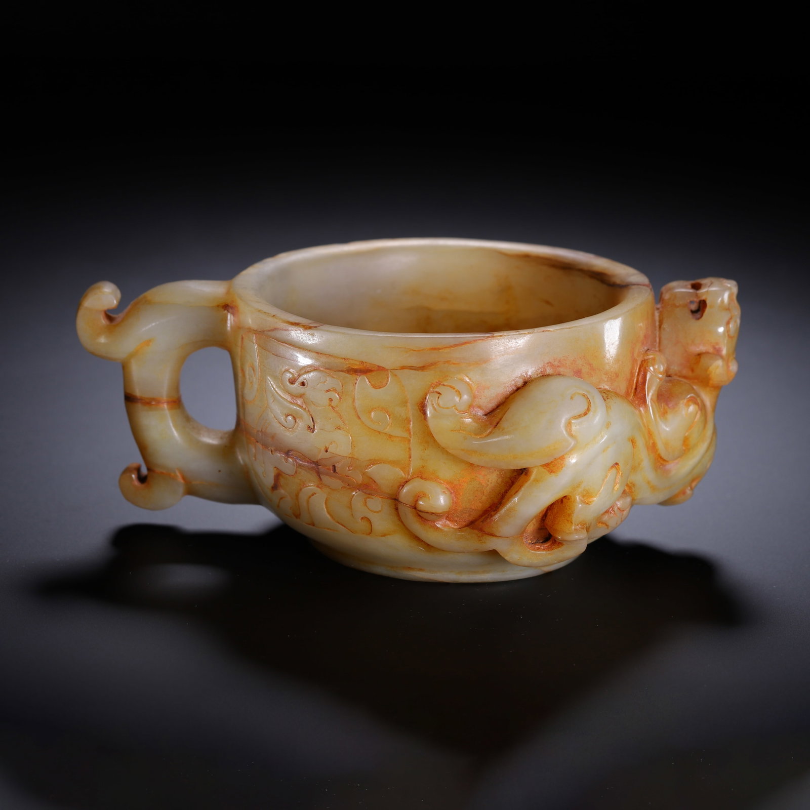 An Exquisite White Jade Cup With High-Relief Chi Dragon Patterns (1 of 9)