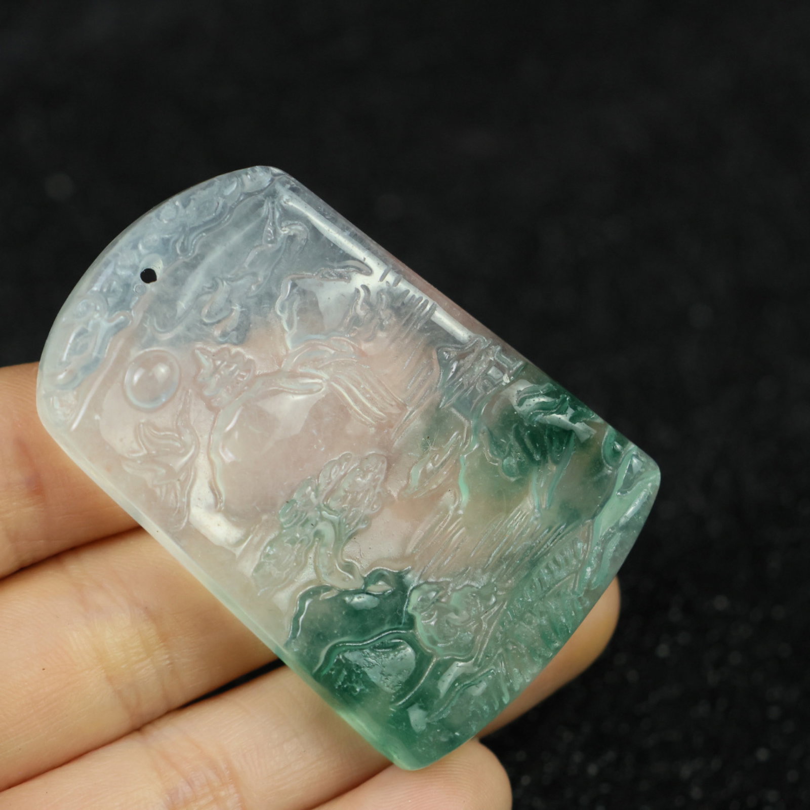 An Exquisite Jadeite Landscape Pattern Pendant - 8
