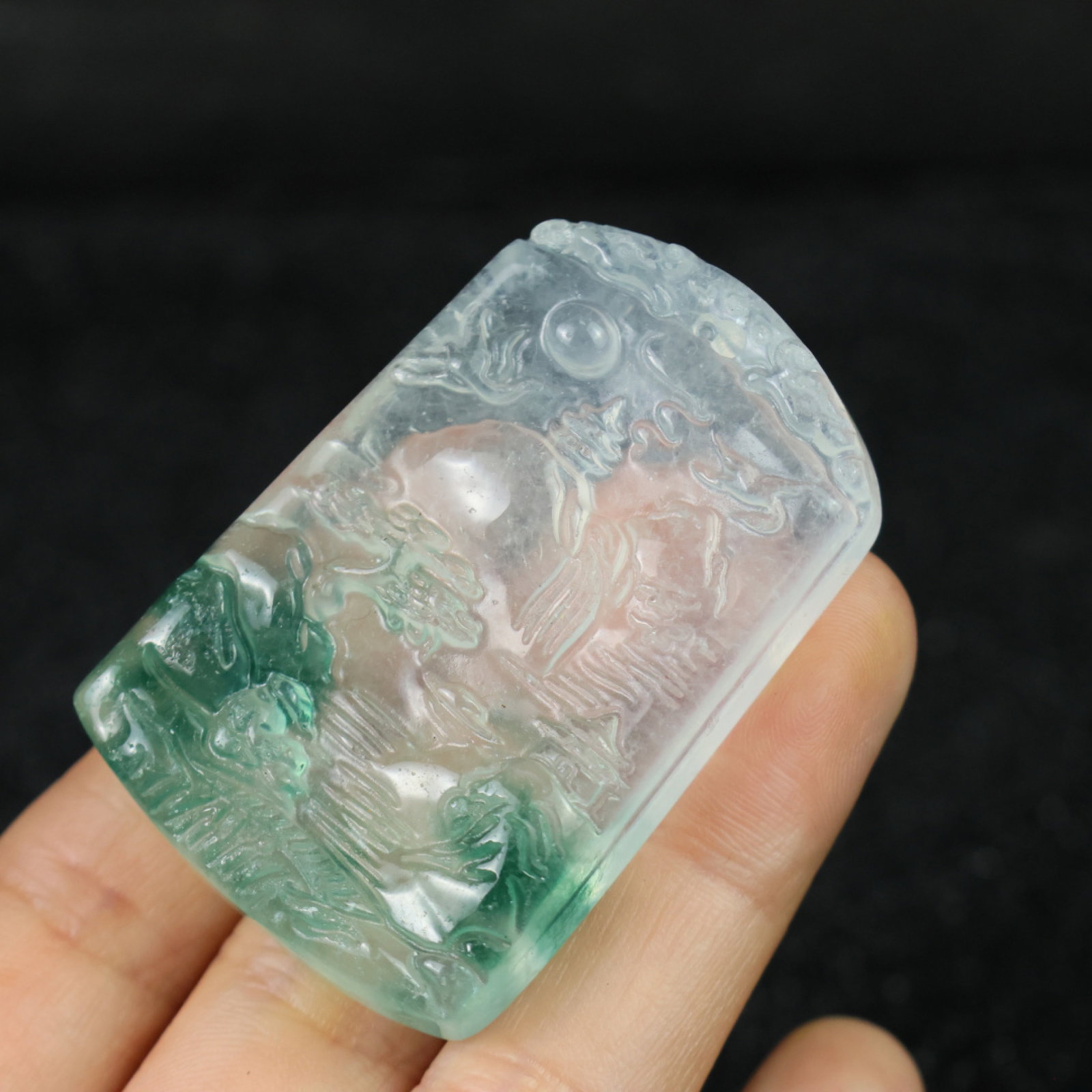 An Exquisite Jadeite Landscape Pattern Pendant - 9
