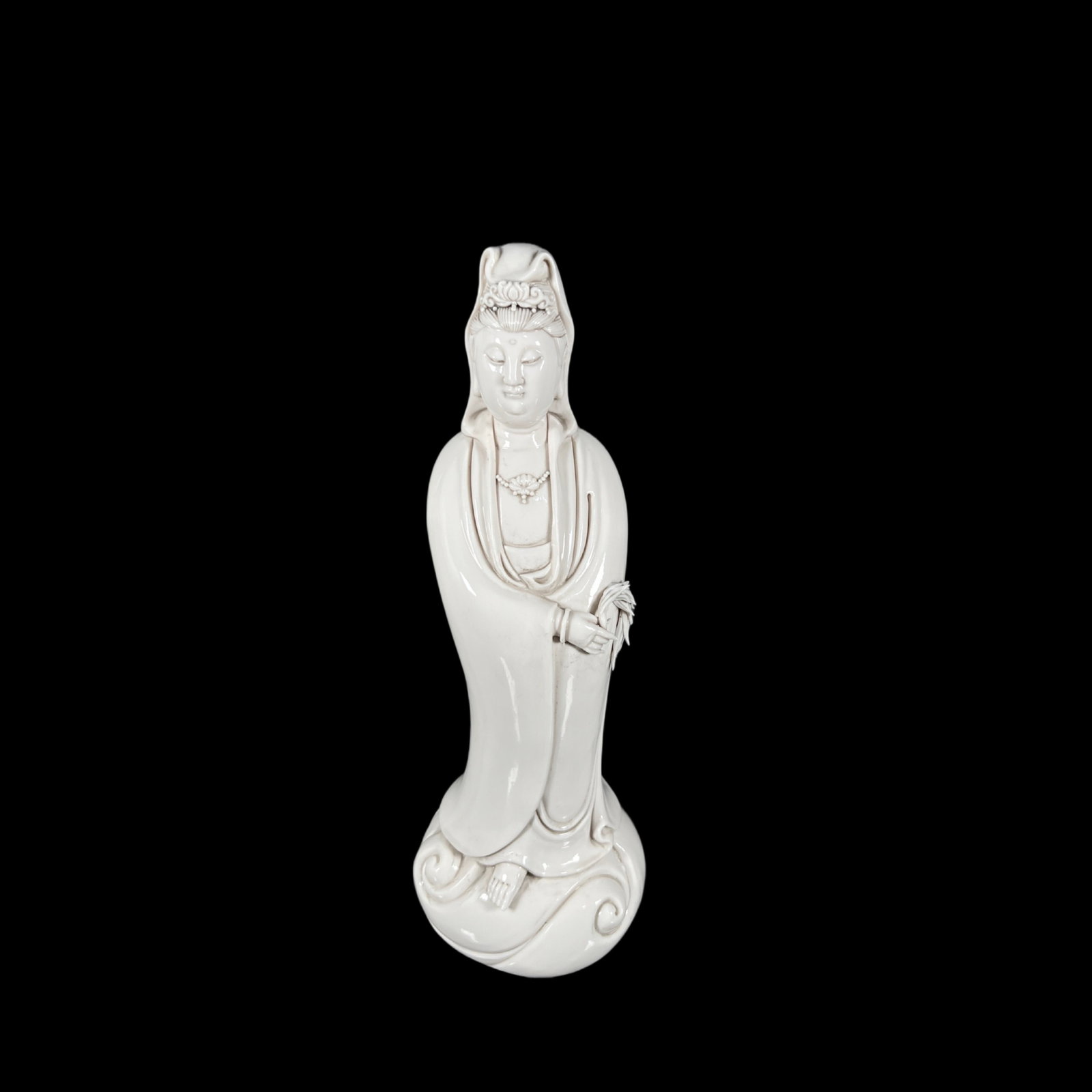 A Solemn Blance-De-Chine Statue of Avalokitesvara: A Solemn Blance-De-Chine Statue of Avalokitesvara,Ming Dynasty,China,He Chaozong Mark,Size:16.1in