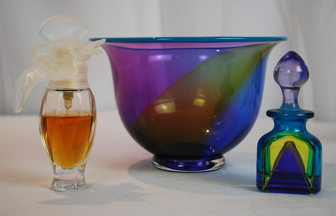 Glass Bowl and Two Glass Perfume Bottles (1 of 1)