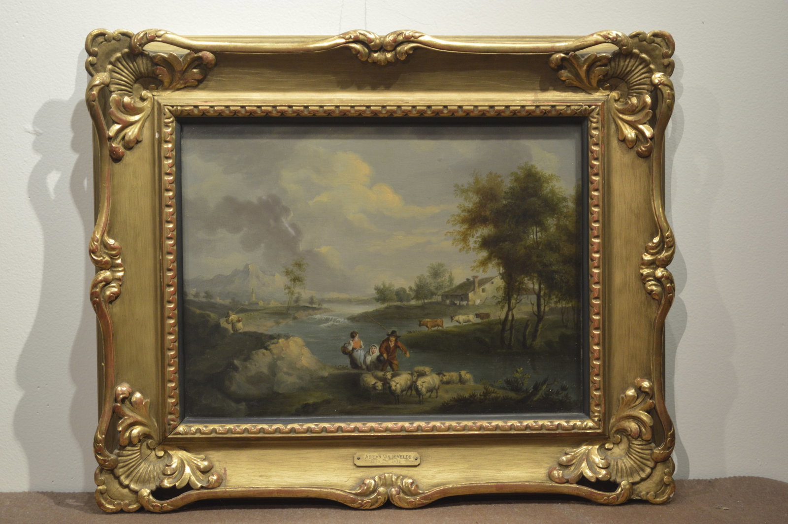 Adriaen VAN DE VELDE (1636-1672) oil on board.: Signed Adriaen VAN DE VELDE(1636-1672) oil on oak board. Adriaen van de Velde, was a Dutch painter, draughtsman and print artist. His favorite subjects were landscapes with animals and genre scenes. H