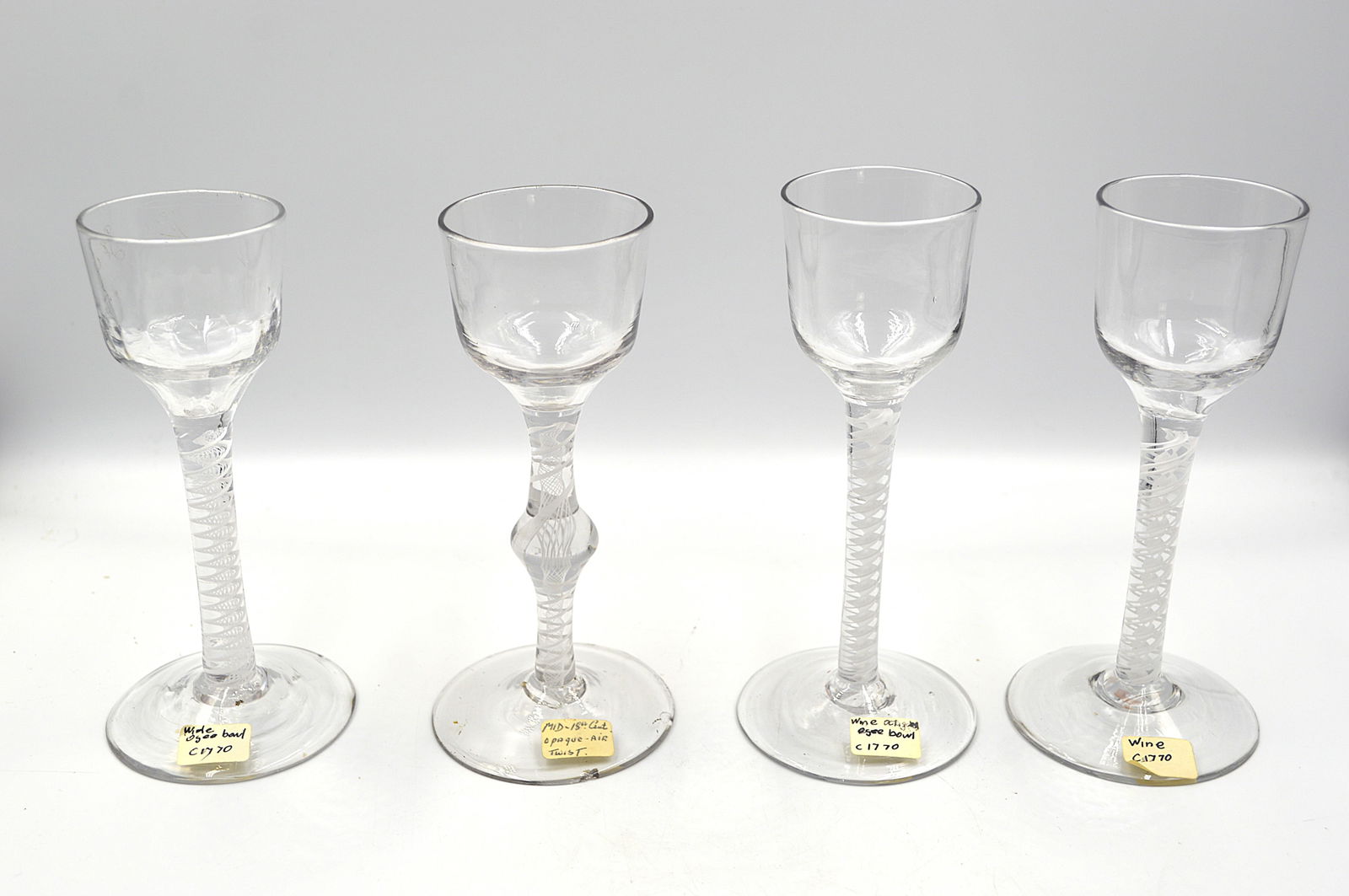 Four 17th and 18th Century Stemware Glasses: Collection of four Georgian Antique Glasses.