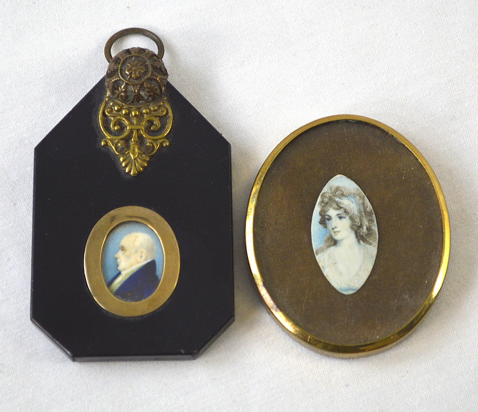 Two Portrait Miniature Paintings: Two miniature portrait painting in ivory Measures: Largest is 3 inches in length