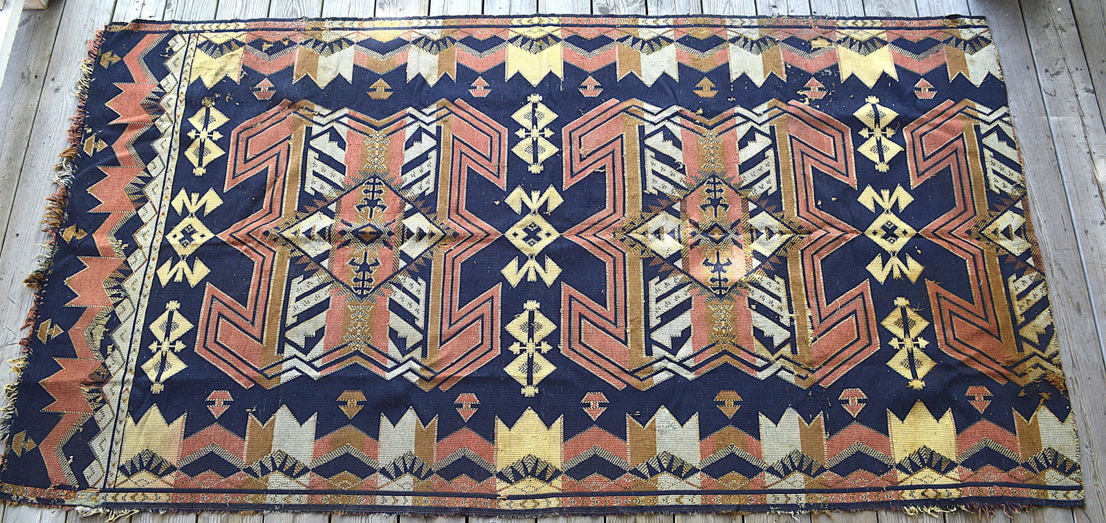 Handwoven Tribal Blanket: Handwoven Tribal Blanket. Measures: 49 by 91 inches