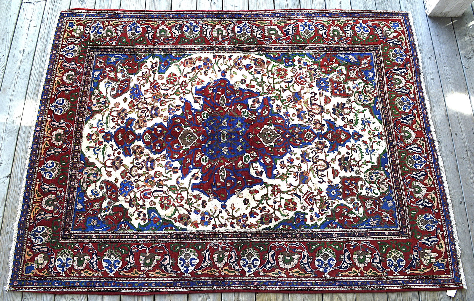 Red Toned Hand Woven Persian Isfahan Rug: Red toned hand woven rug, Persian Isfahan Measures: 56 by 76 inches