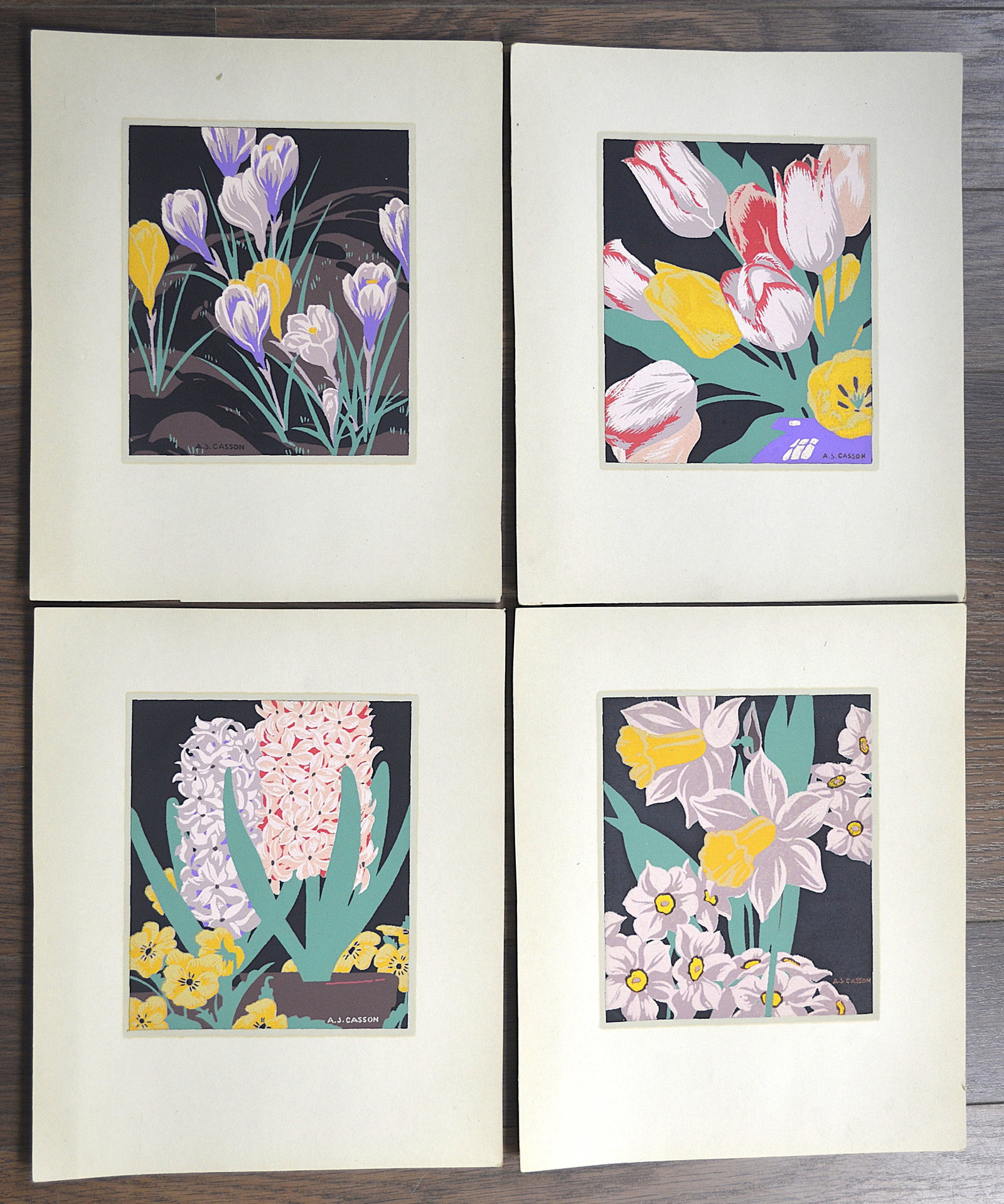 A.J Casson 1930's Era Screen Prints of Floral Still Lifes: A.J Casson 1930's Era Screen Prints of Floral still lifes. Printed by "Sampson Matthews Limited Toronto".