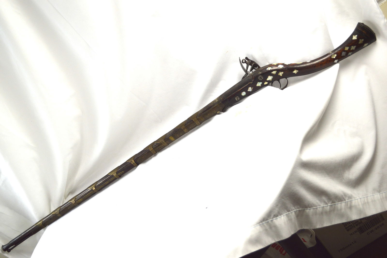 Antique Long Gun: Antique Turkish origin Long gun. Arabian "antique" Side-Lock Rifle Measures: overall length of gun is 57 inches