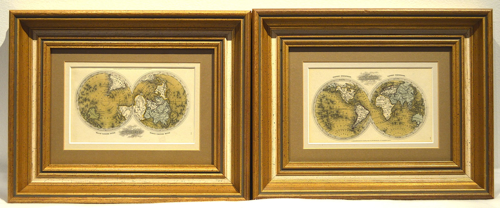 Two Framed 19th Century World maps: 2 Framed world maps. 19th Century Published by T Starling. Size of images 3.5 inches by 6 inches