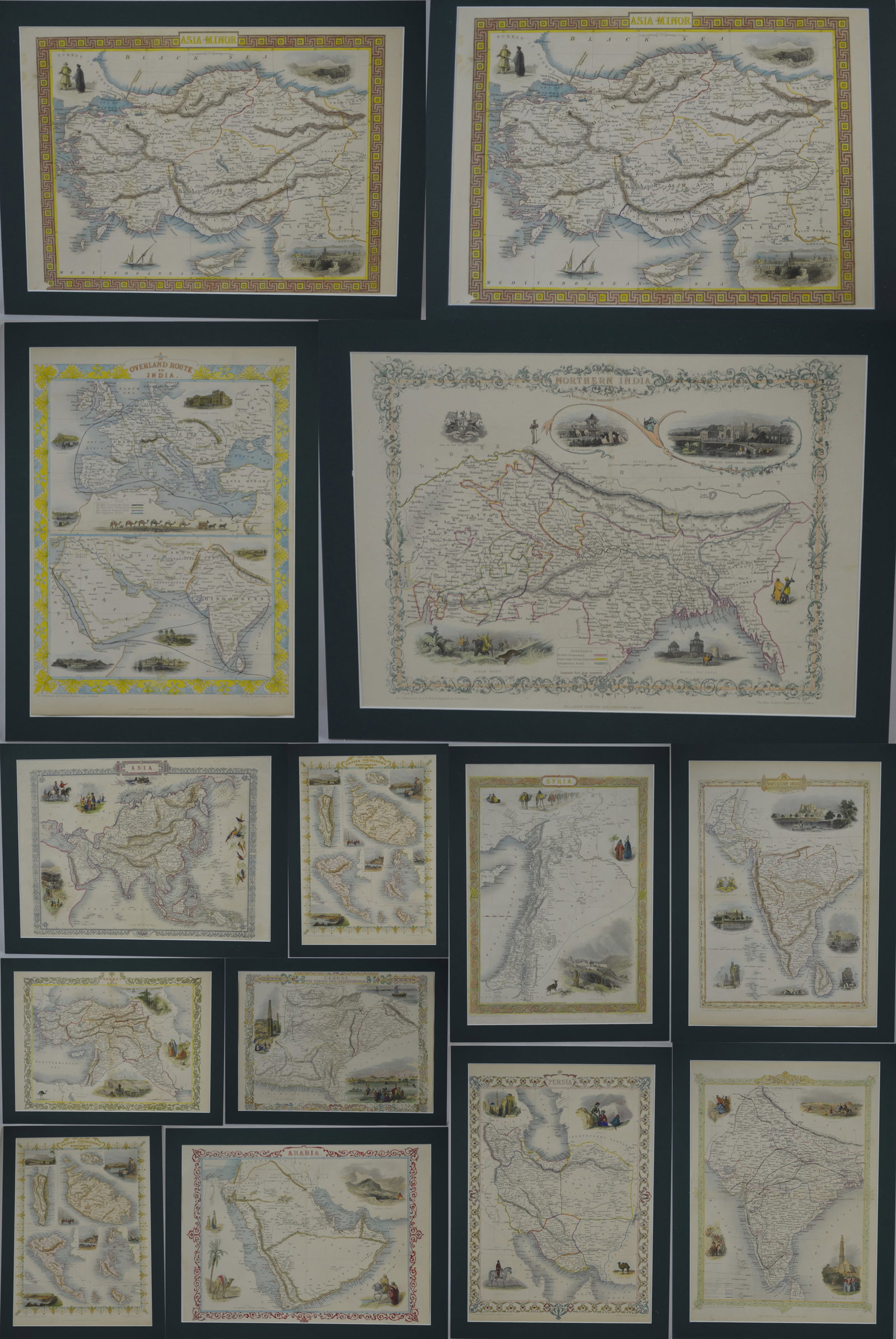 19th Century Hand Coloured talis maps: 19th century hand coloured Talis maps. Nothern India, Overland route India, Southern India, Syria, British India, Persia, Cabool, The Punjab and Beloochistan, Arabia, British Possessions, Asia, Asia m