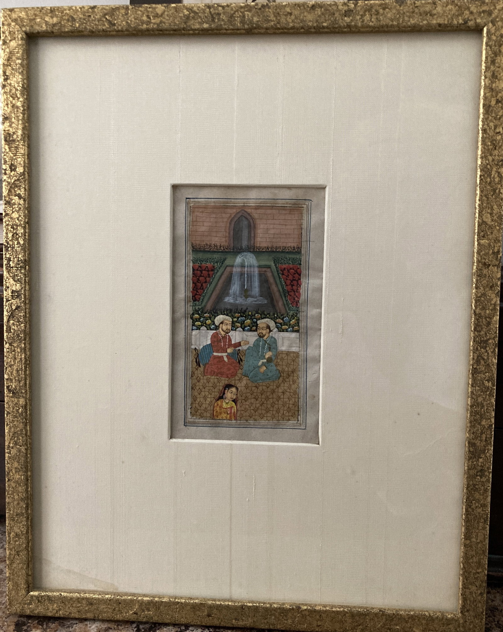 Early Illuminated Poetry with Painting on Opposite Side: Early Illuminated Poetry with Painting on Opposite Side. Framed and behind glass. Measures: 10 inches by 8 inches in frame.