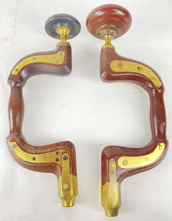 (2)19th Century Wood/Brass Hand Brace Drills (1 of 3)