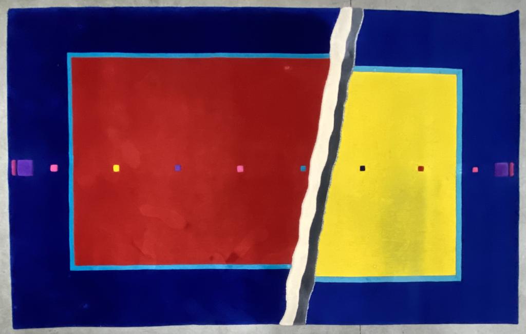 Edward Fields 1993 Polychrome 11' x 7' Rug: Needs some cleaning and pressure marks visible where furniture legs were placed. Please see photos for details.