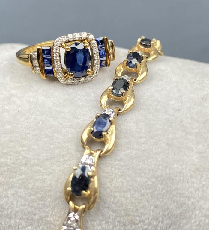 10K Gold Bracelet & Ring w/ Blue Stones (1 of 5)