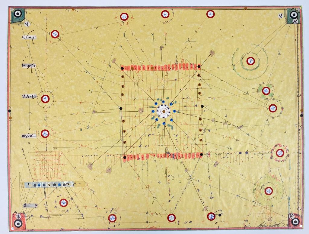 John White (b. 1937) Mixed Media On Paper 1973: 1/4" tear to bottom of paper. Unframed. Dimensions: 26"x20"