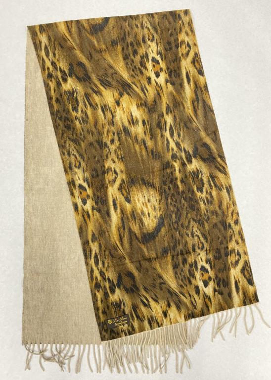 Loro Piana Italian Cashmere Animal Print Scarf: 70" Long x 17.5" Wide Appears to have some candle wax as seen in photos. Minor wear issues consistent with limited use.