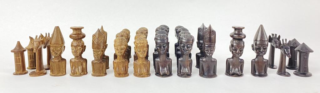 Antique Hand Carved African Wooden Chess Pieces (1 of 4)